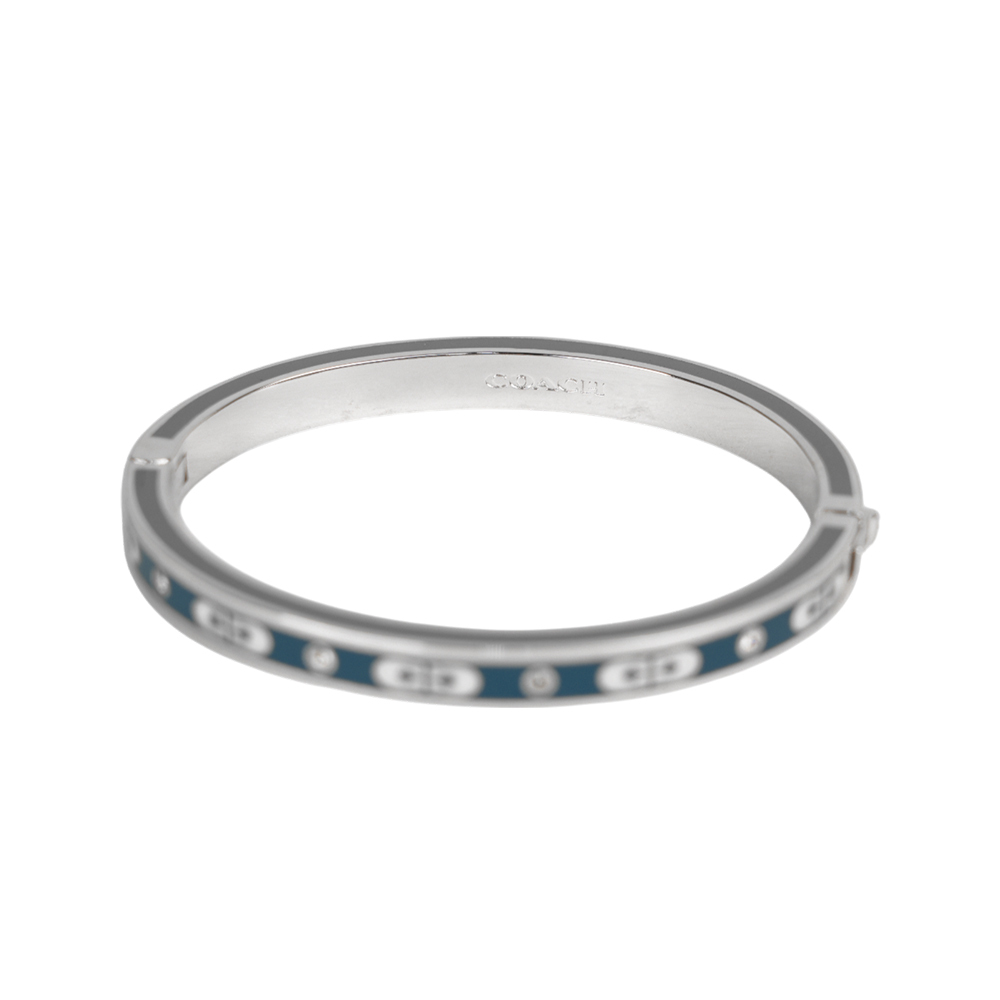 【COACH】CC Logo 琺瑯及水鑽不可調手環(銀色/藍色/灰色) CY053 UWW