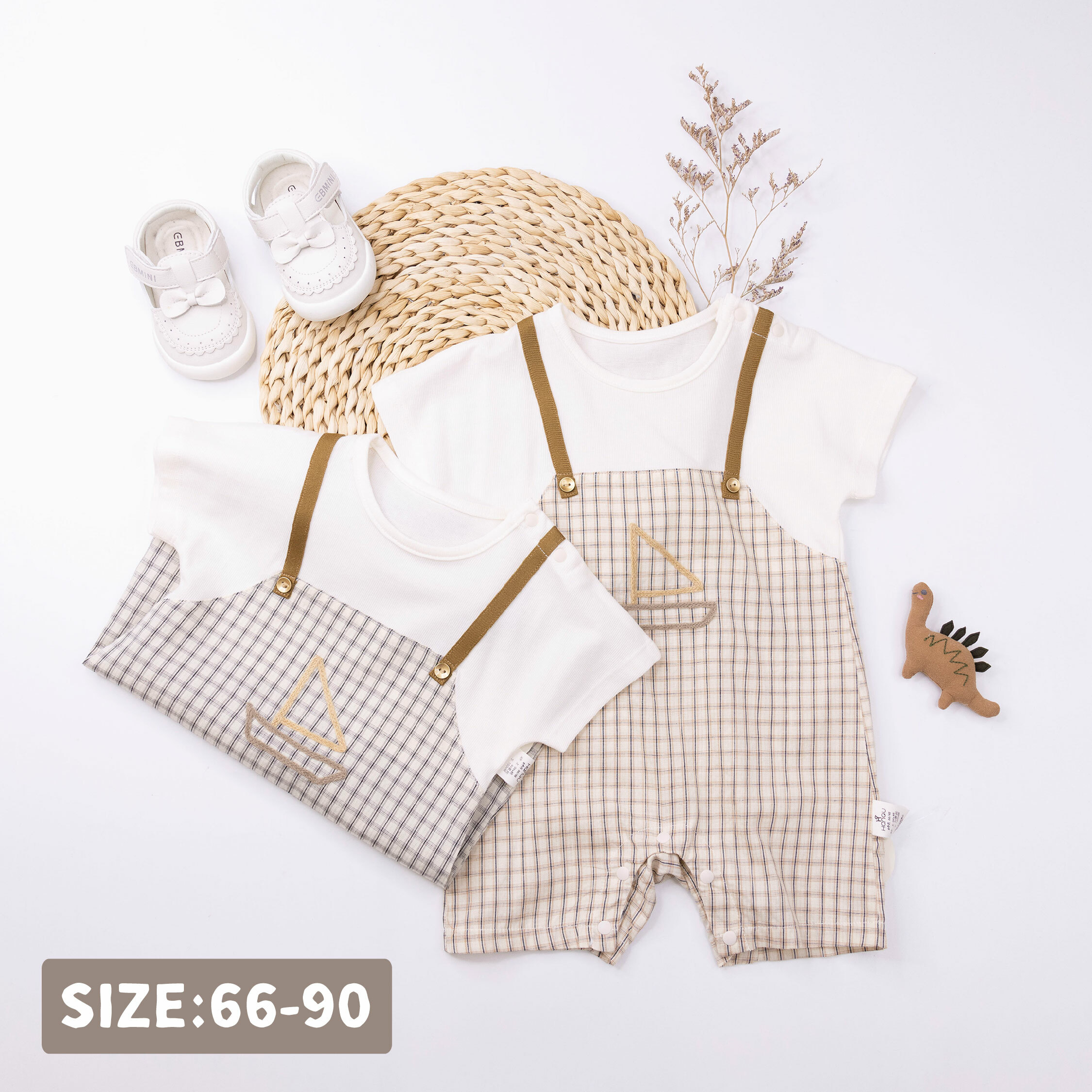 純淨系列【T0033】經典格紋編織帆船短袖連身衣＊二色