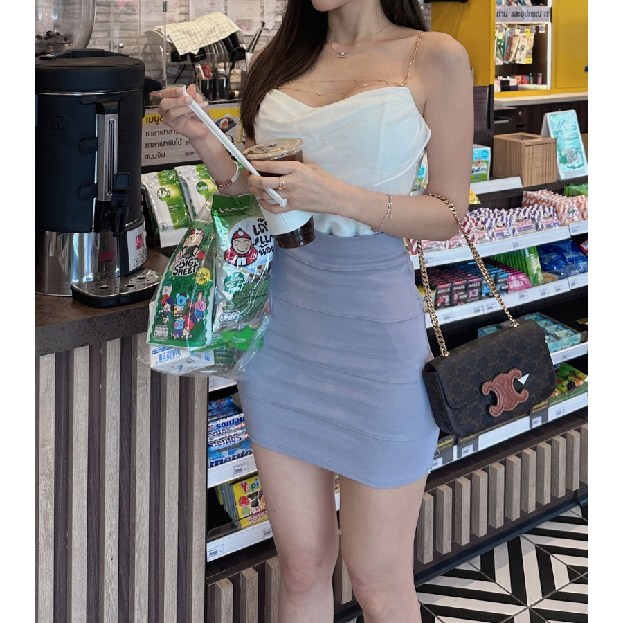 拼接彈力包臀短裙