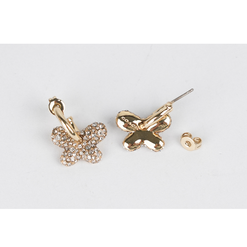 【COACH】玻璃珍珠及水鑽蝴蝶造型環狀針式耳環(金色/銀色) CT089 A31