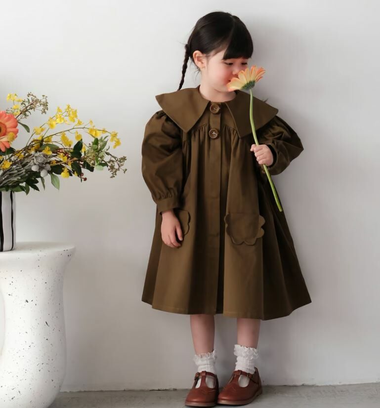 mes kids des fleurs 花朵口袋傘狀外套 trench coat-olive green
