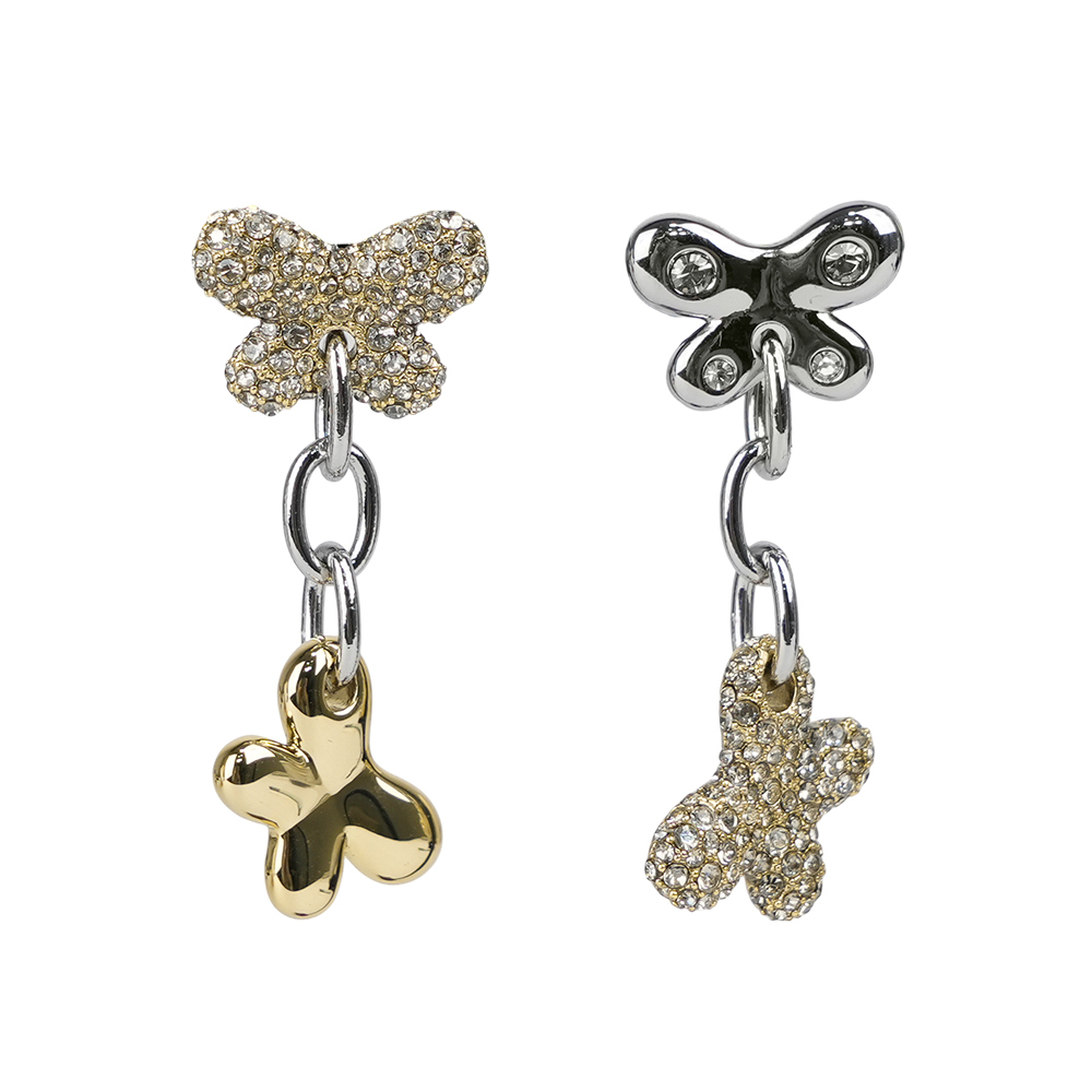 【COACH】玻璃珍珠及水鑽蝴蝶鍊狀垂墜造型針式耳環(金色/銀色)