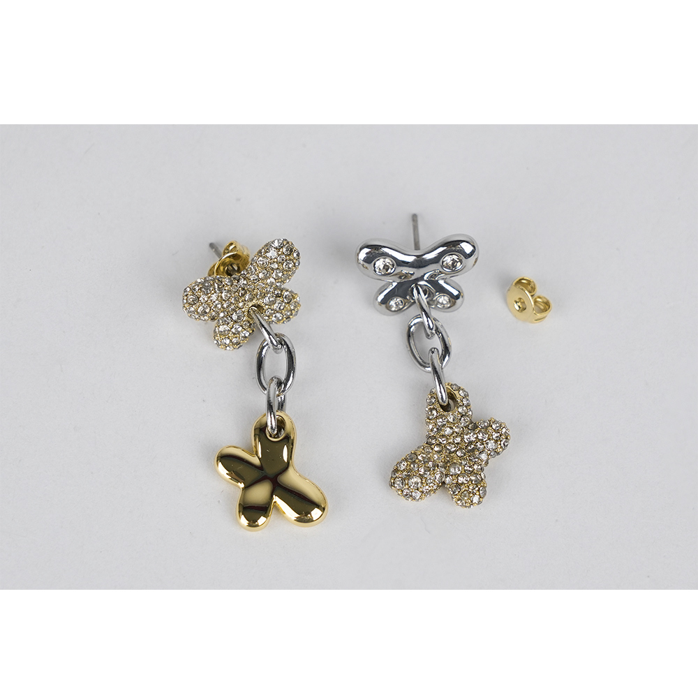 【COACH】玻璃珍珠及水鑽蝴蝶鍊狀垂墜造型針式耳環(金色/銀色) CT637 A31