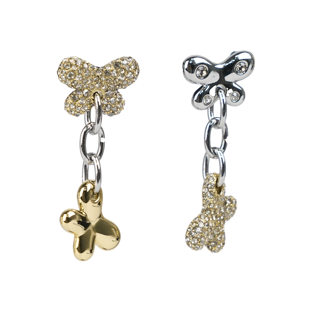 【COACH】玻璃珍珠及水鑽蝴蝶鍊狀垂墜造型針式耳環(金色/銀色) CT637 A31