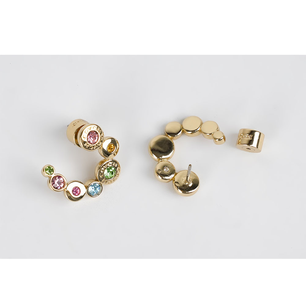 【COACH】彩色水鑽弧形排列針式耳環(金色) CY103 GDMC