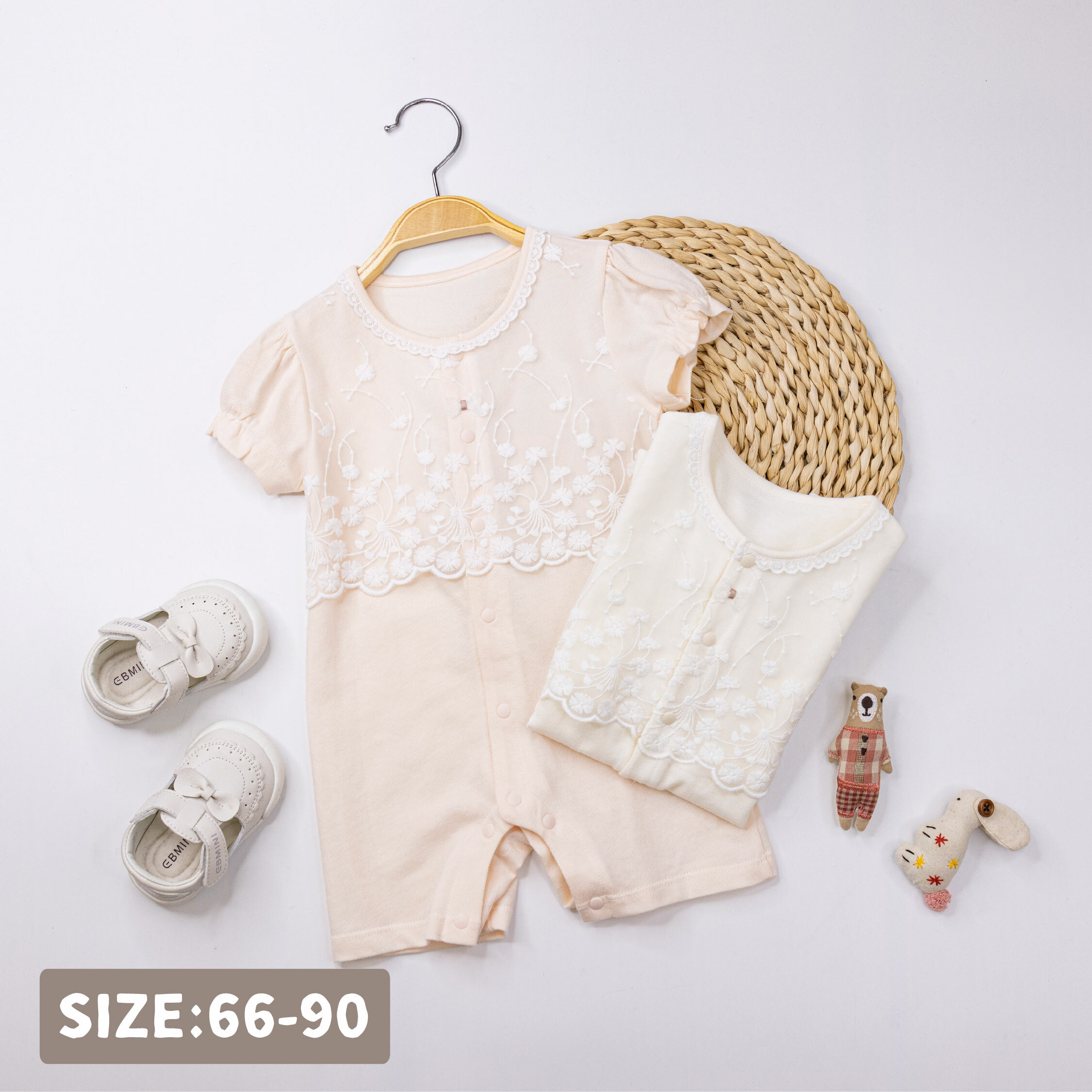 純淨系列【T0031】氣質花朵刺繡短袖連身衣＊二色