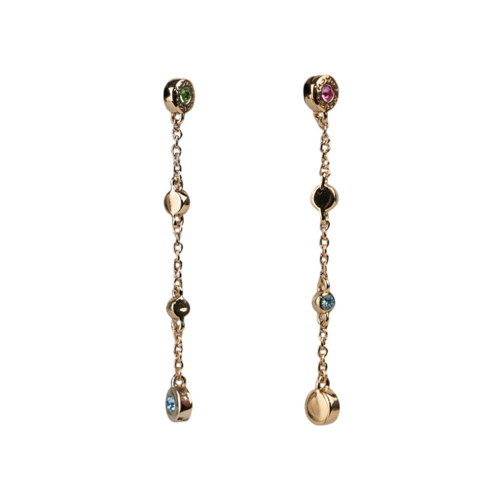 【COACH】彩色圓形水鑽墜鍊針式耳環(金色) CY105 GDMC