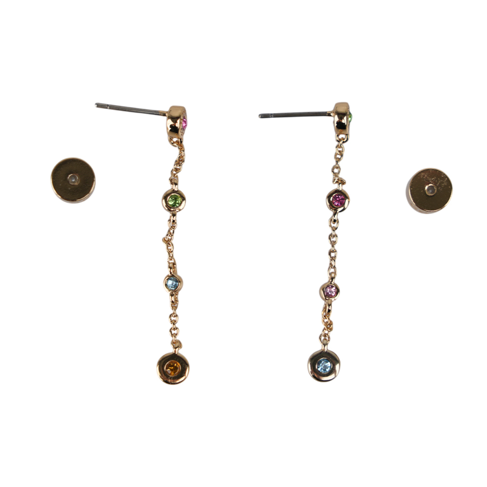 【COACH】彩色圓形水鑽墜鍊針式耳環(金色) CY105 GDMC