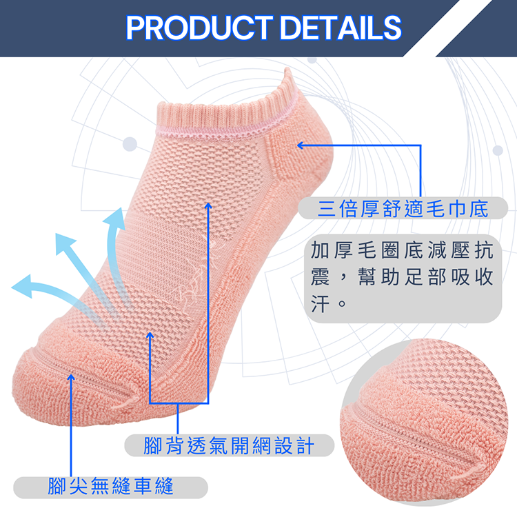 𝟑倍加厚素面運動踝襪