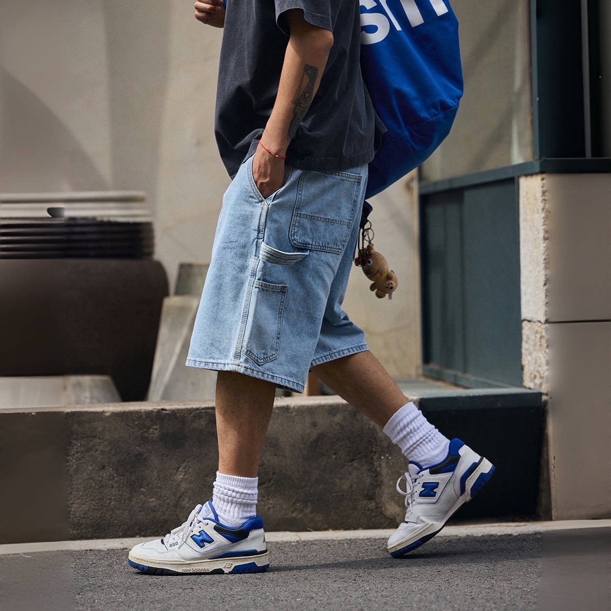 做舊水洗工裝伐木牛仔短褲