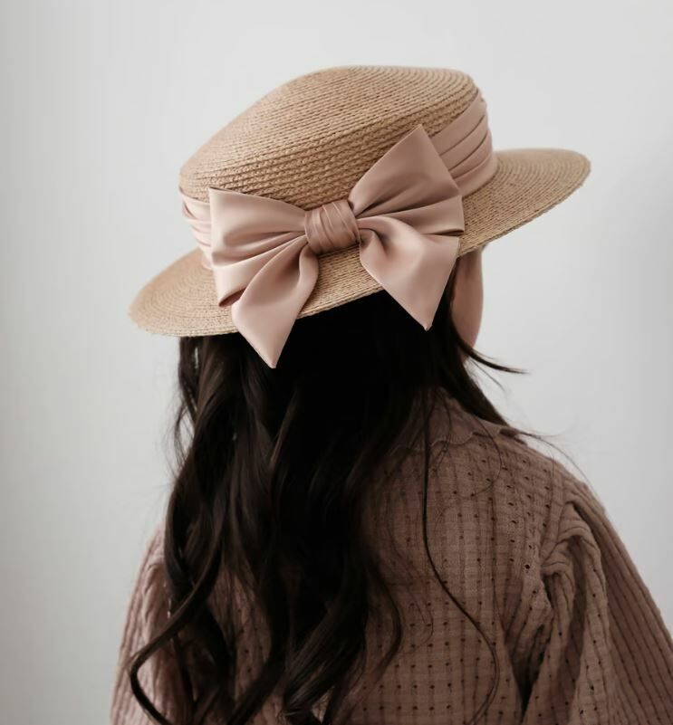 mes kids des fleurs 緞帶平頂草帽 flat straw hat