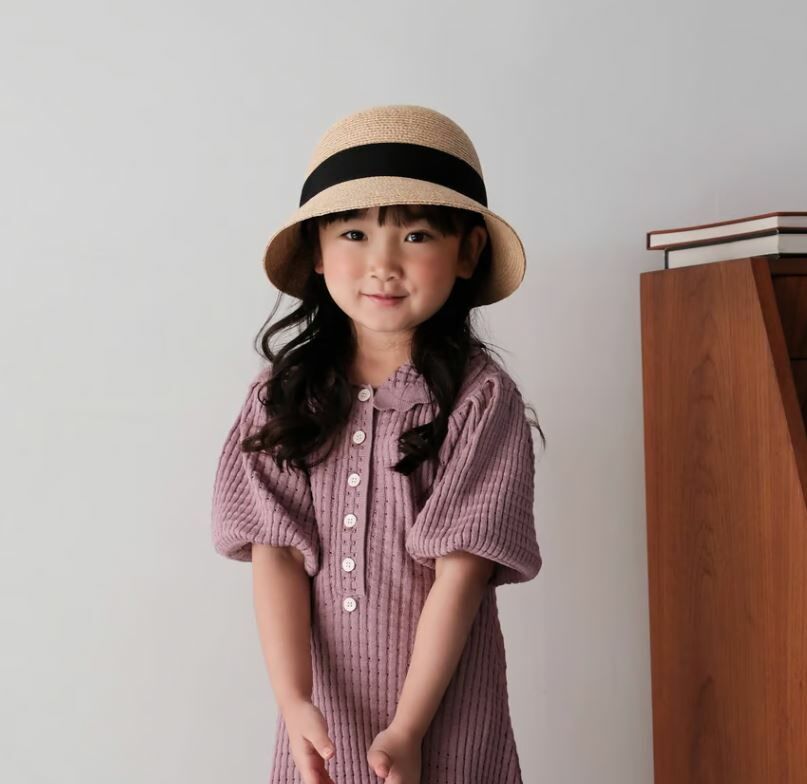 mes kids des fleurs 緞帶鐘形草帽 bow straw hat