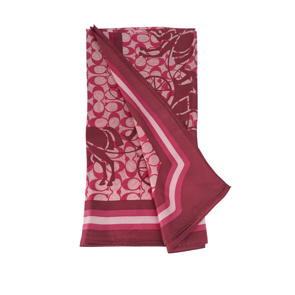 【COACH】經典馬與馬車標誌絲質方巾(酒紅色)  CM321 WIN