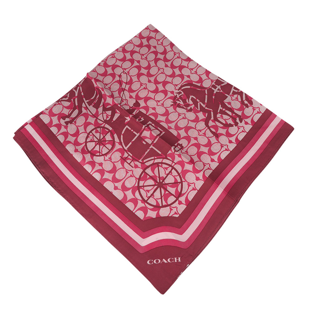【COACH】經典馬與馬車標誌絲質方巾(酒紅色)  CM321 WIN