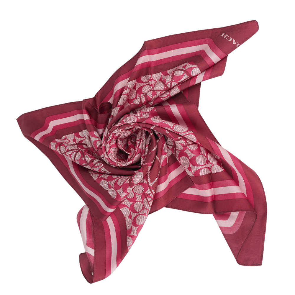 【COACH】經典馬與馬車標誌絲質方巾(酒紅色)  CM321 WIN