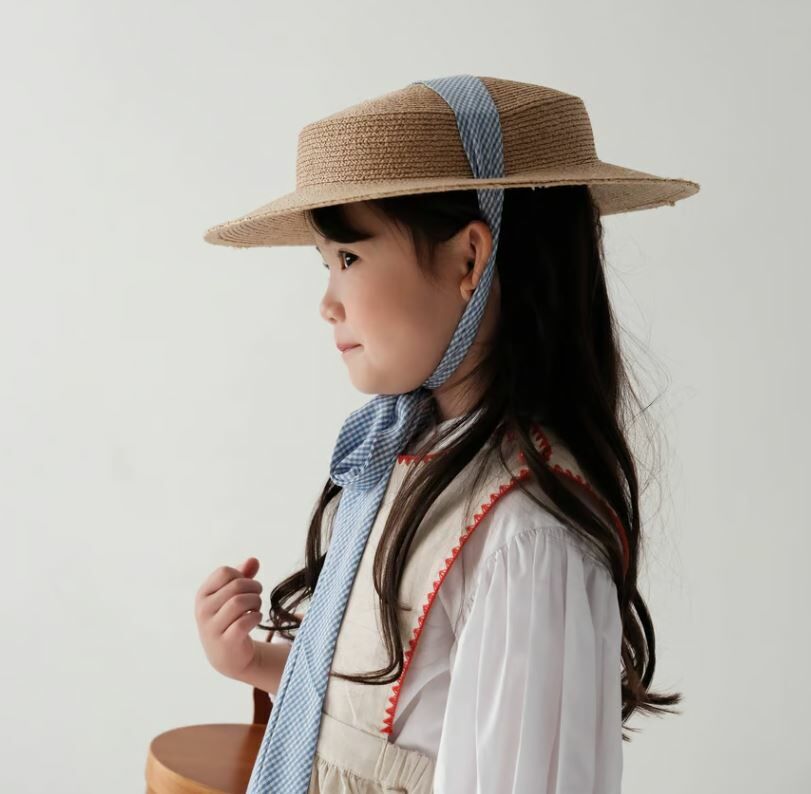mes kids des fleurs 平頂綁帶草帽 broad_brimmed straw hat