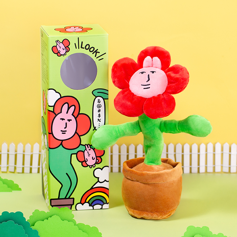 粉紅兔子搖搖花朵玩偶
