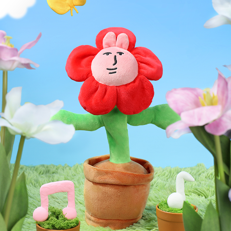 粉紅兔子搖搖花朵玩偶