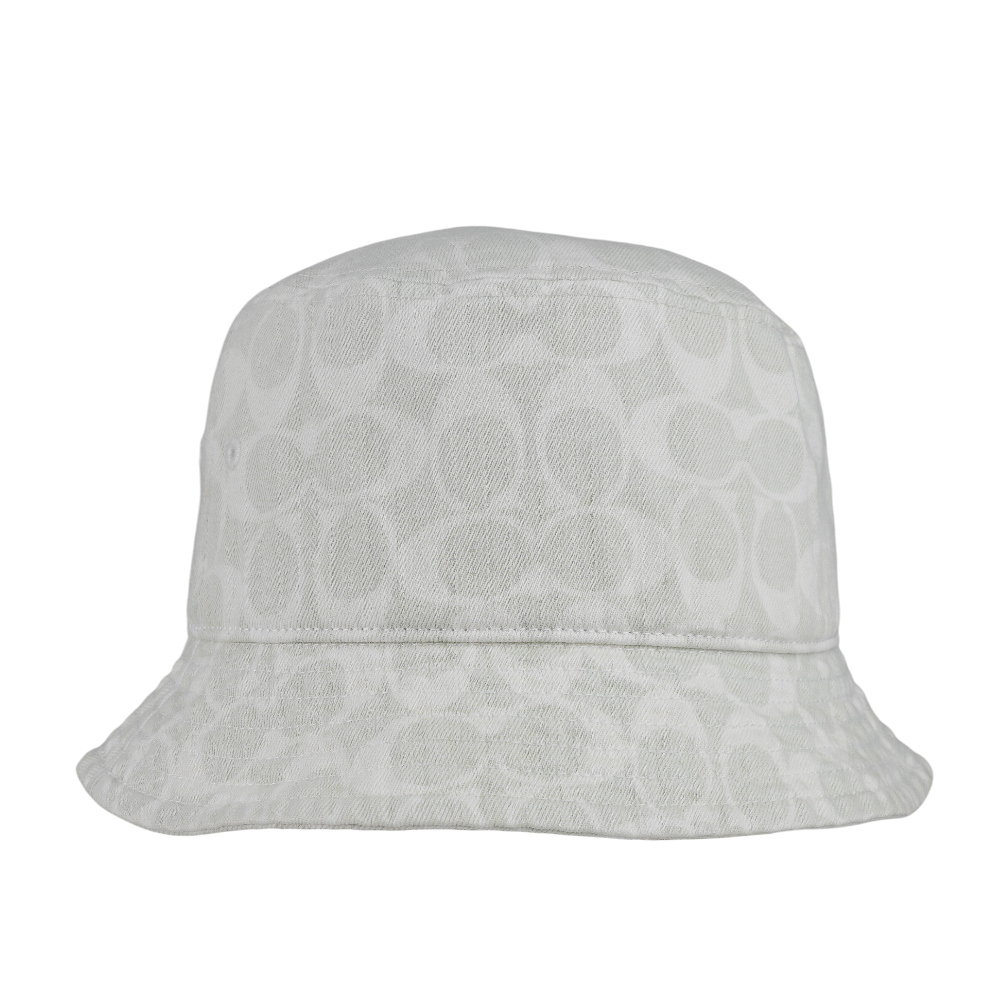 【COACH】滿版CC Logo 皮標細節棉質牛仔漁夫帽(白色)
