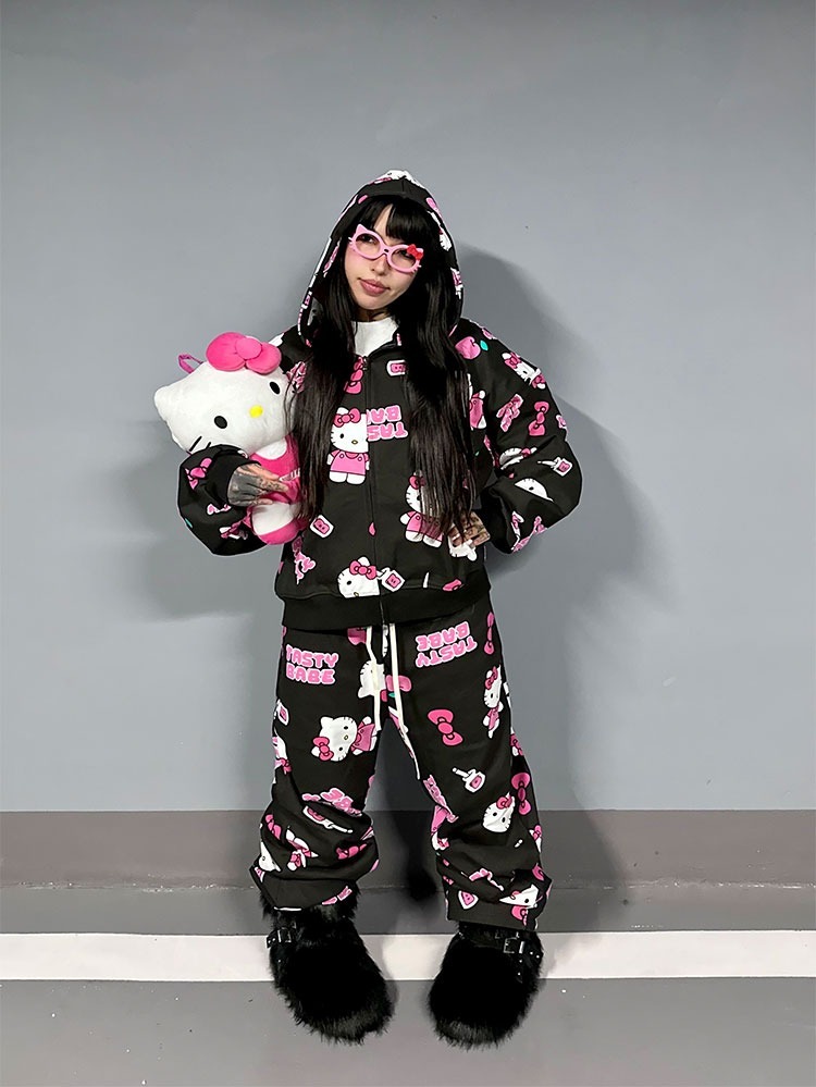 ArtByTastybabe 滿版KITTY印花 連帽外套 棉褲 套裝