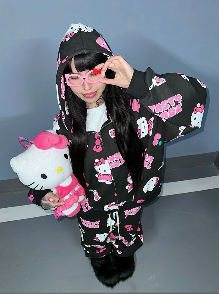 ArtByTastybabe 滿版KITTY印花 連帽外套 棉褲 套裝