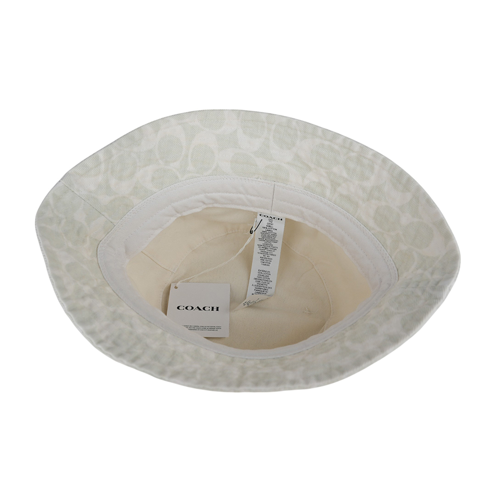【COACH】滿版CC Logo 皮標細節棉質牛仔漁夫帽(白色) C9121 CHK
