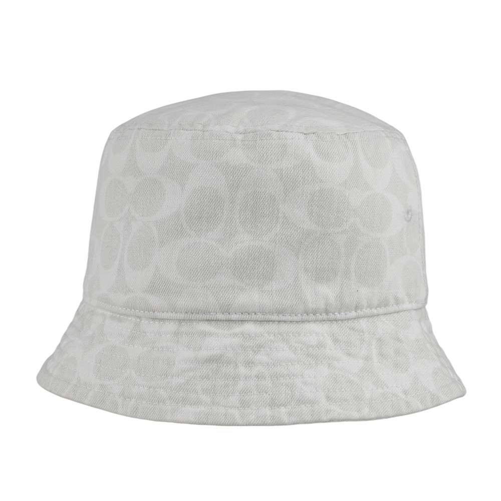 【COACH】滿版CC Logo 皮標細節棉質牛仔漁夫帽(白色) C9121 CHK