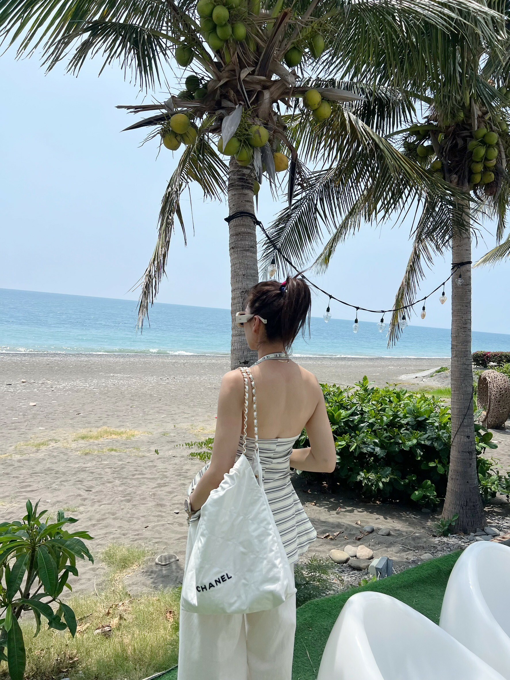 貝殼條紋彈性棉美背上衣