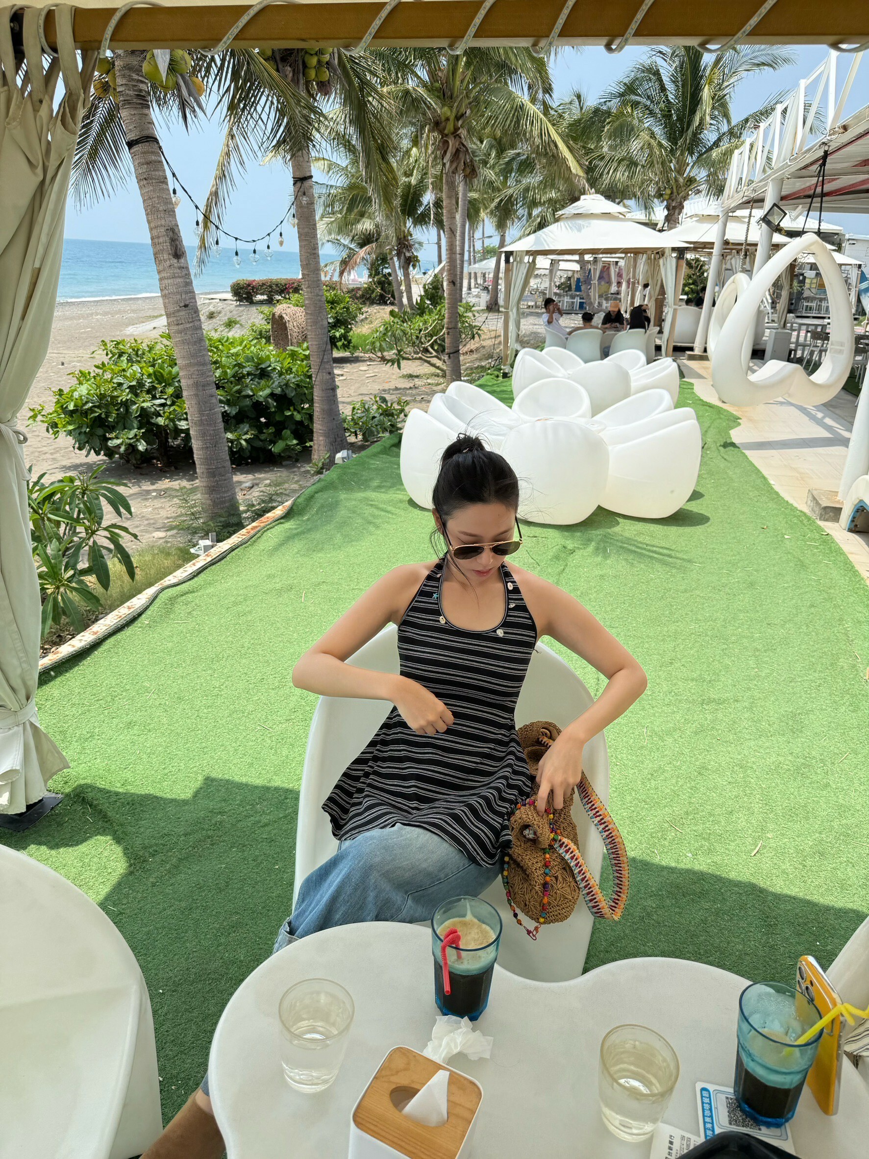 貝殼條紋彈性棉美背上衣