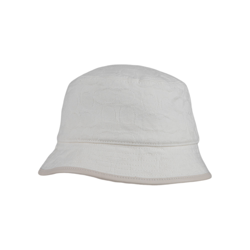 【COACH】CC Logo 浮雕緹花布棉質漁夫帽(白色) C9716 WHT