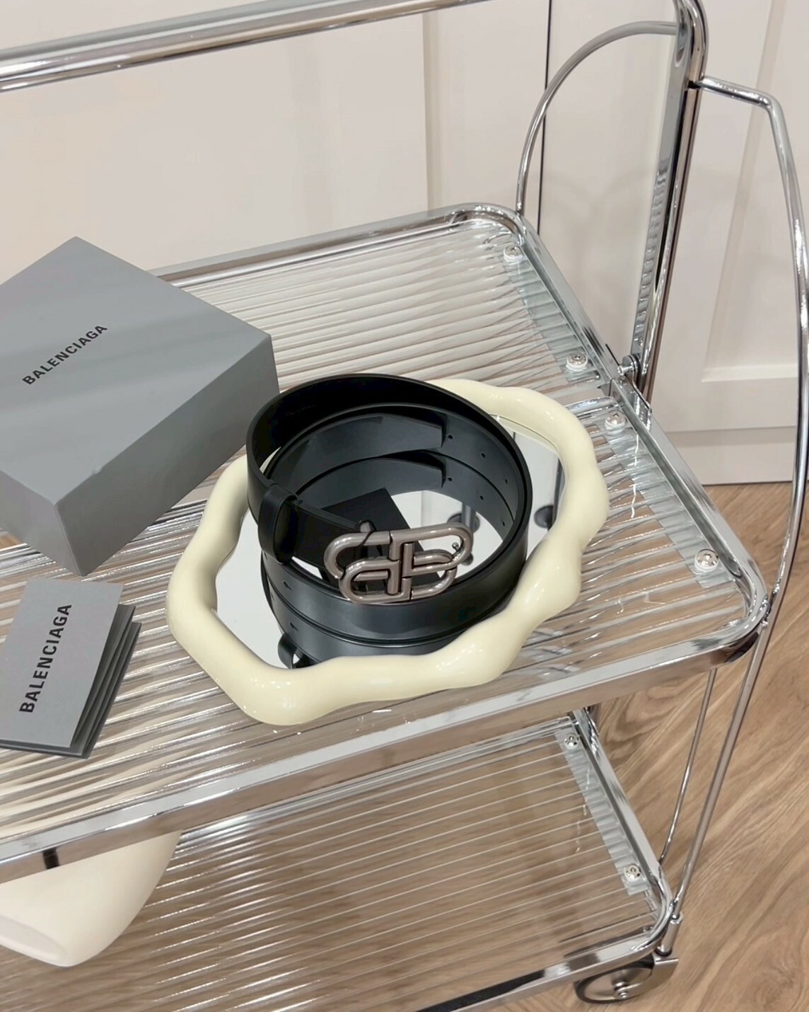 巴黎世家｜經典BB皮帶 黑銀