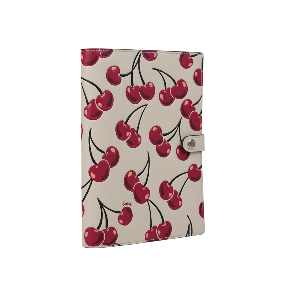 【COACH】櫻桃圖案平滑皮革筆記本/記事本(白色)