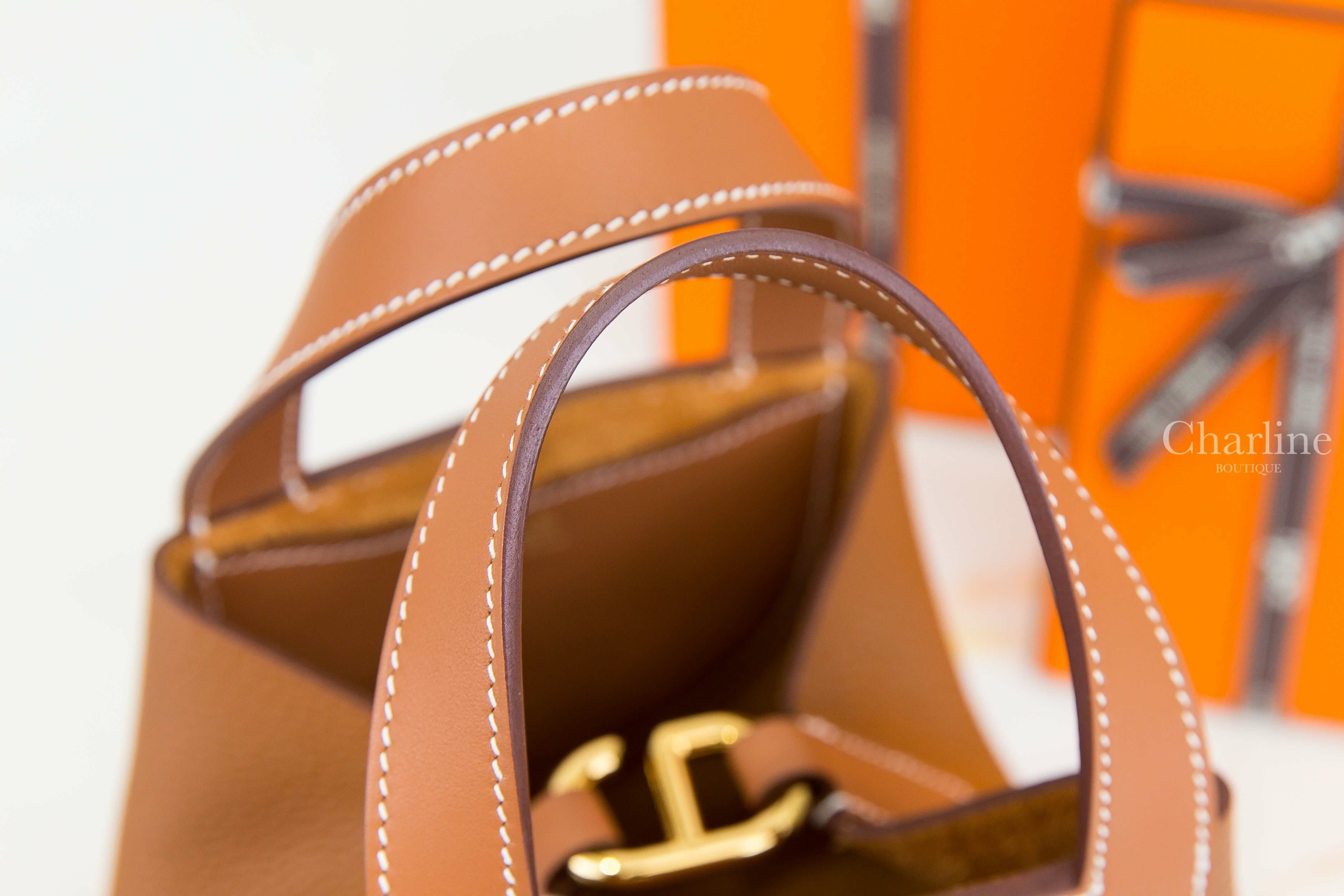 Hermès In The Loop 18cm 37 Gold Taurillon Clemence 焦糖色金釦小型提把水桶包