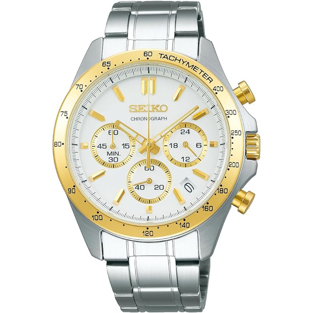 【SEIKO 精工】SPIRIT系列 SBTR024 金框 熊貓款 計時 三眼 日本機芯 石英 日期顯示 腕錶-