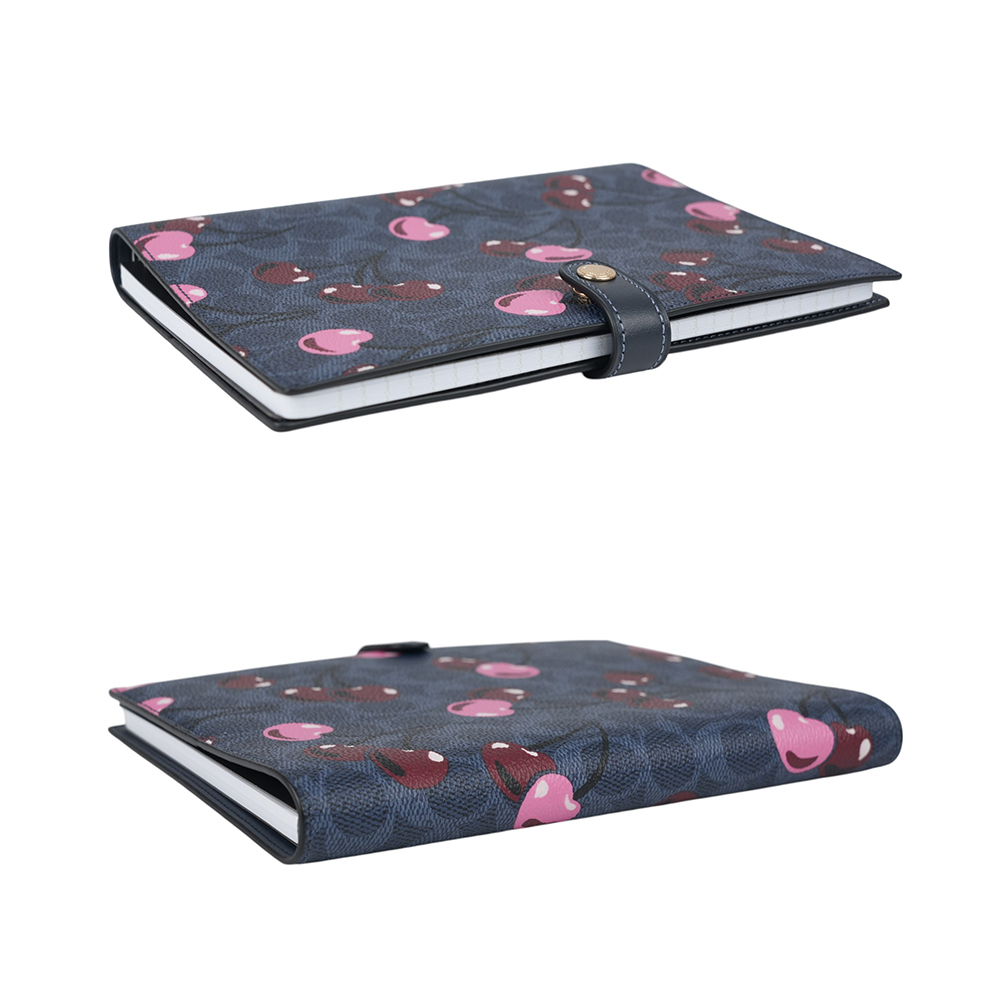 【COACH】櫻桃圖案塗層帆布及皮革筆記本/記事本(牛仔藍) CZ004 IMDEI