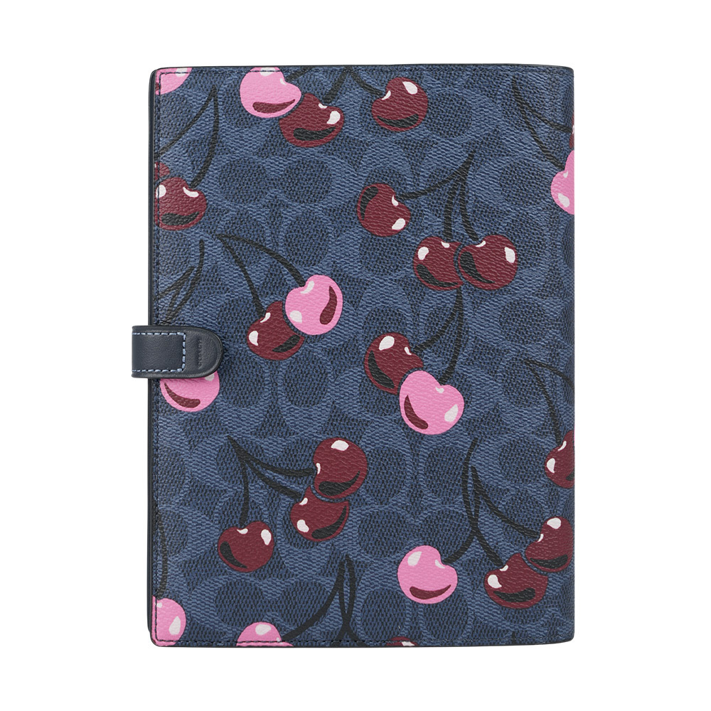 【COACH】櫻桃圖案塗層帆布及皮革筆記本/記事本(牛仔藍) CZ004 IMDEI