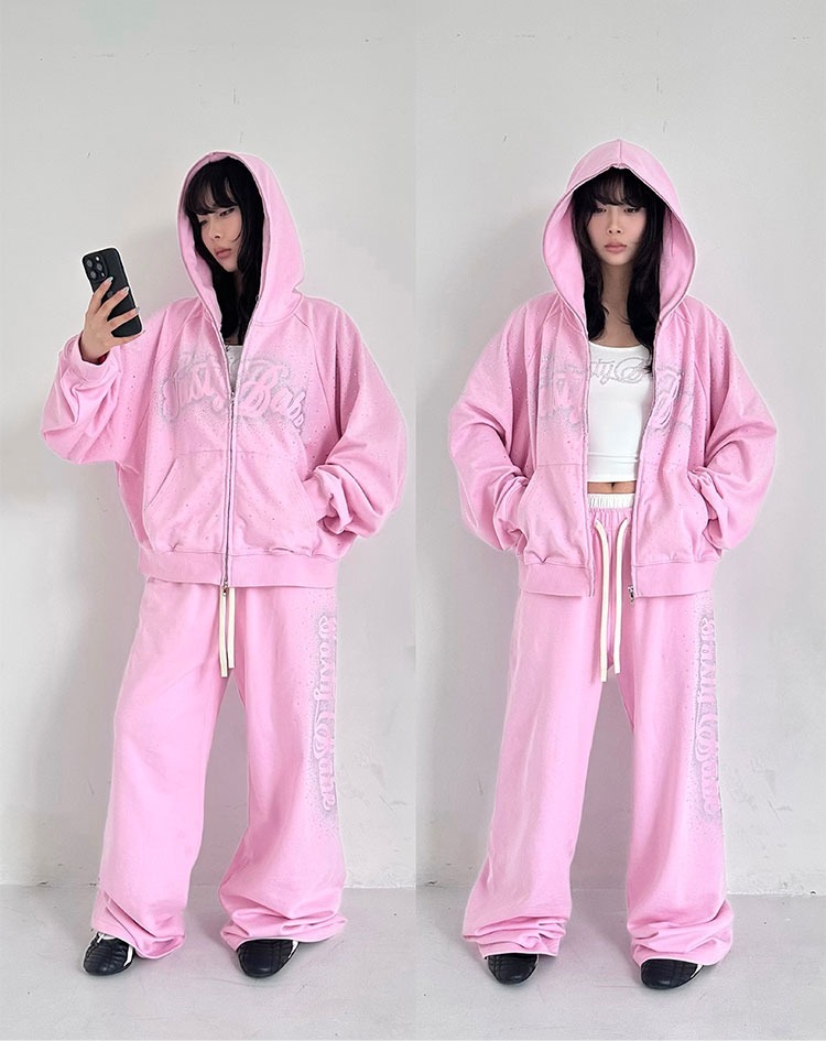 ArtByTastybabe 滿天星燙鑽 重工粉色 連帽外套