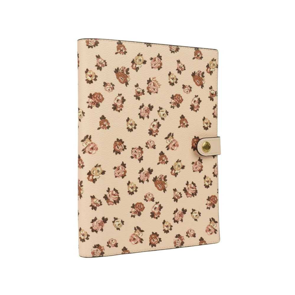 【COACH】玫瑰花圖案塗層帆布及皮革筆記本/記事本(粉色)