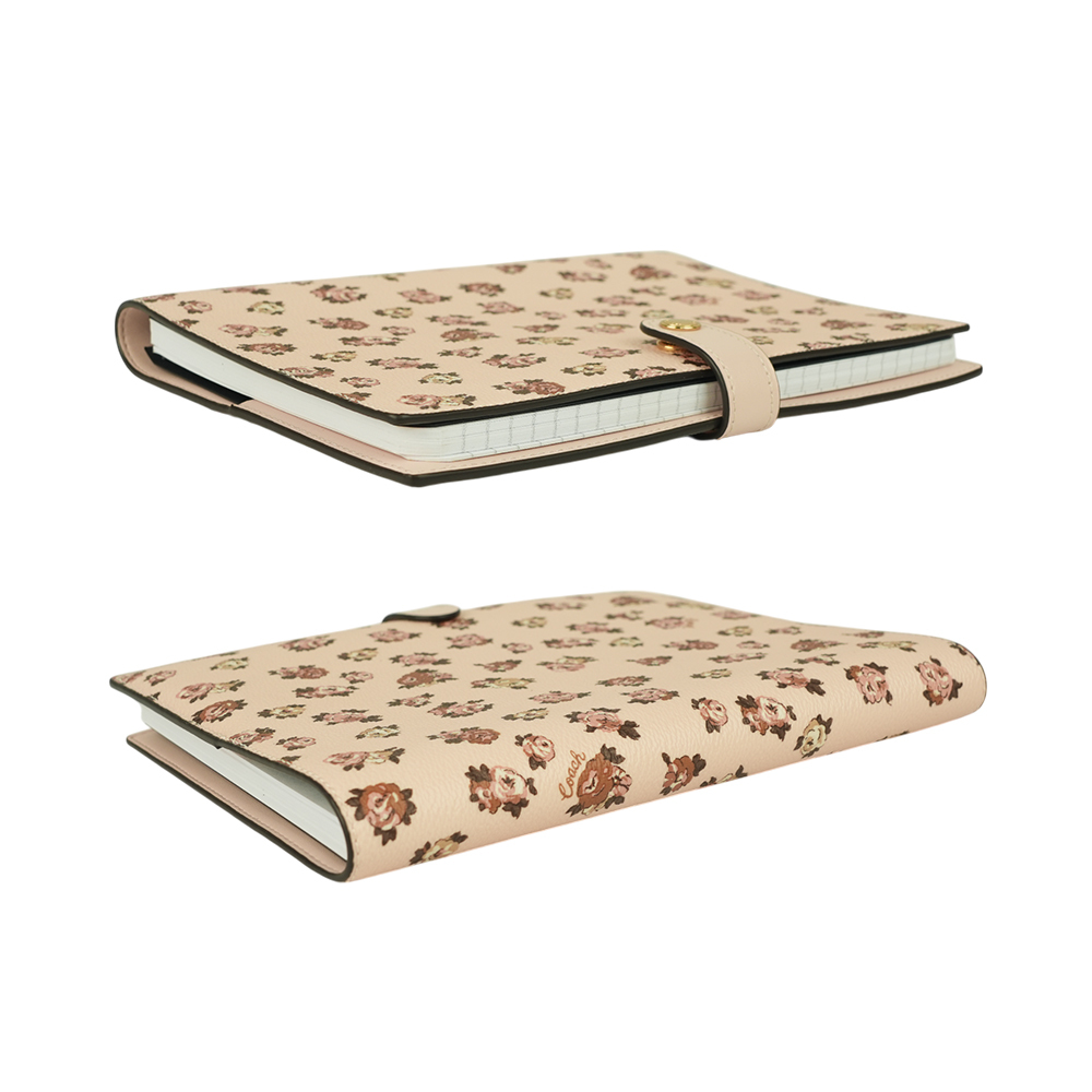 【COACH】玫瑰花圖案塗層帆布及皮革筆記本/記事本(粉色) CY996 08XKE