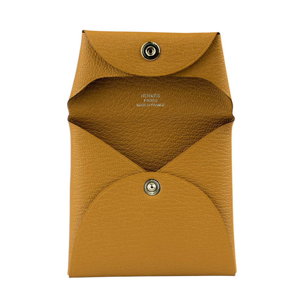 【HERMES】Bastia 山羊皮方形釦式零錢包(土棕色)H039759CK