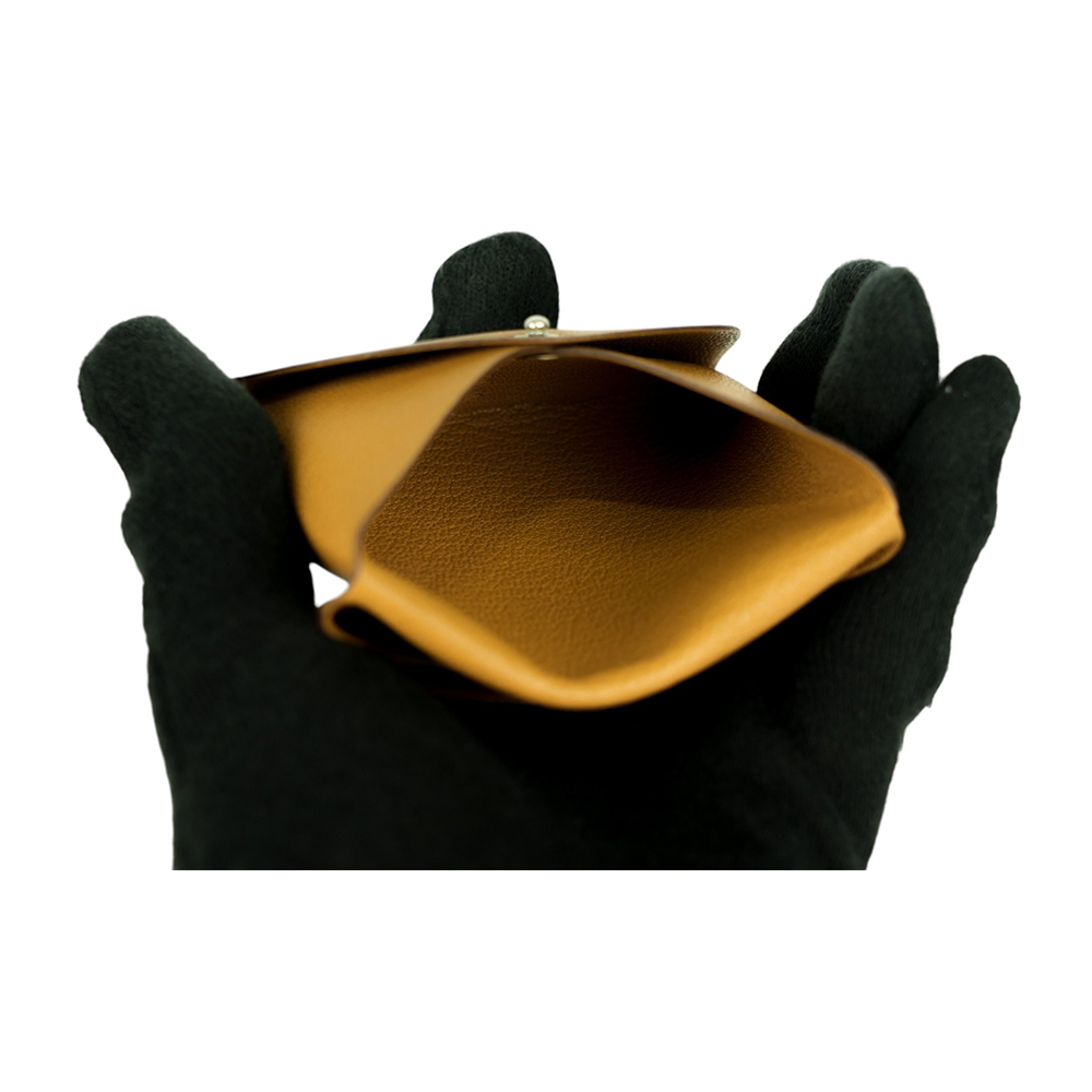 【HERMES】Bastia 山羊皮方形釦式零錢包(土棕色)H039759CK