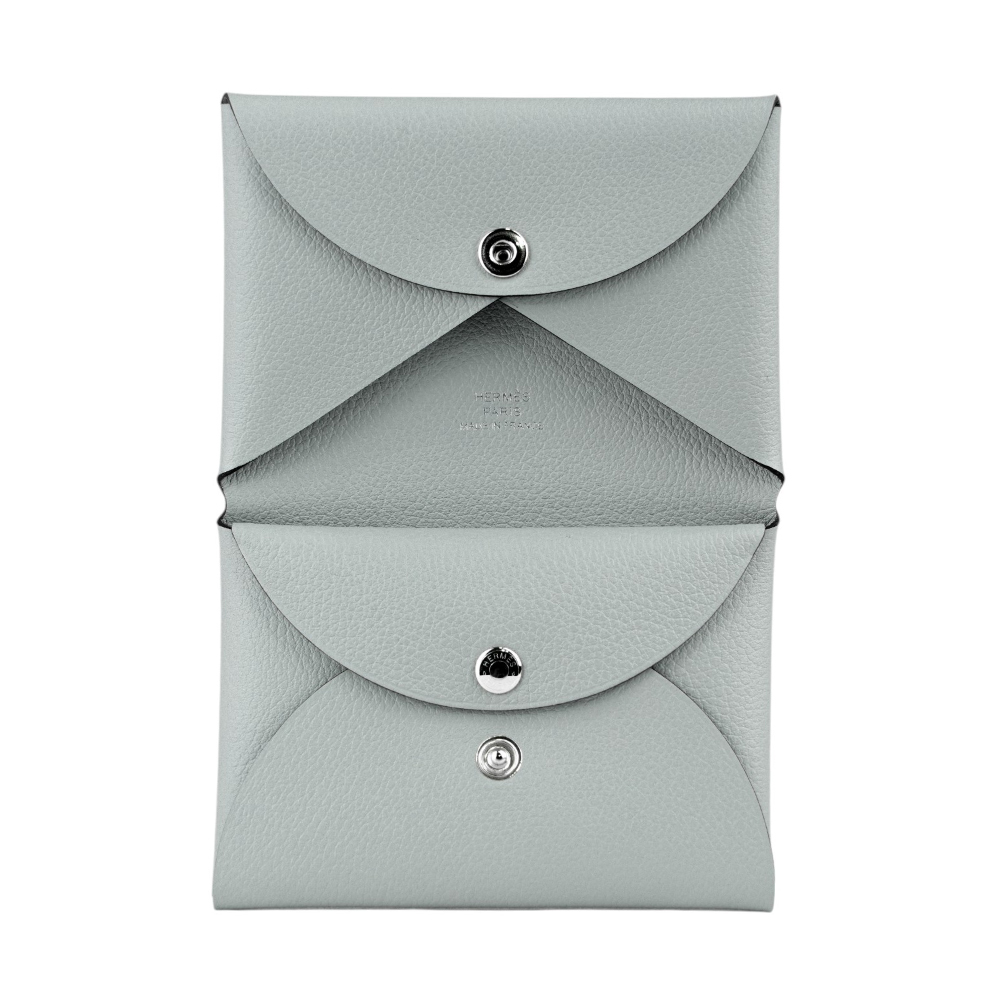 【HERMES】Calvi Duo Evercolor皮釦式卡片夾/零錢包(冰川藍)H085238CK8U
