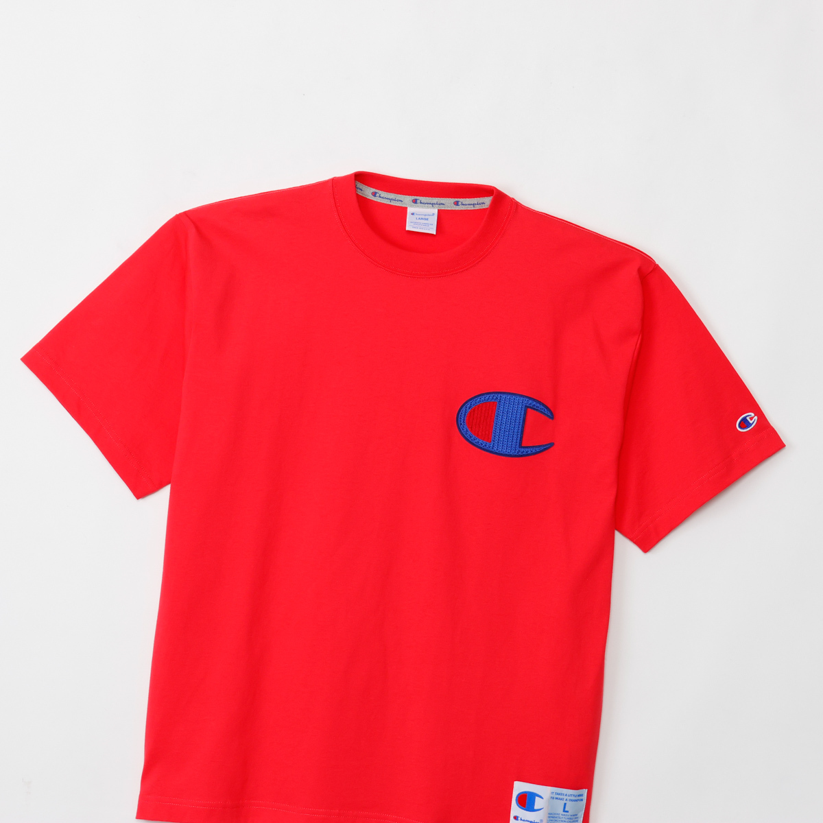 男款-AS大C 刺繡 布章 水洗 短袖T恤-深粉色（C3-B313-930）