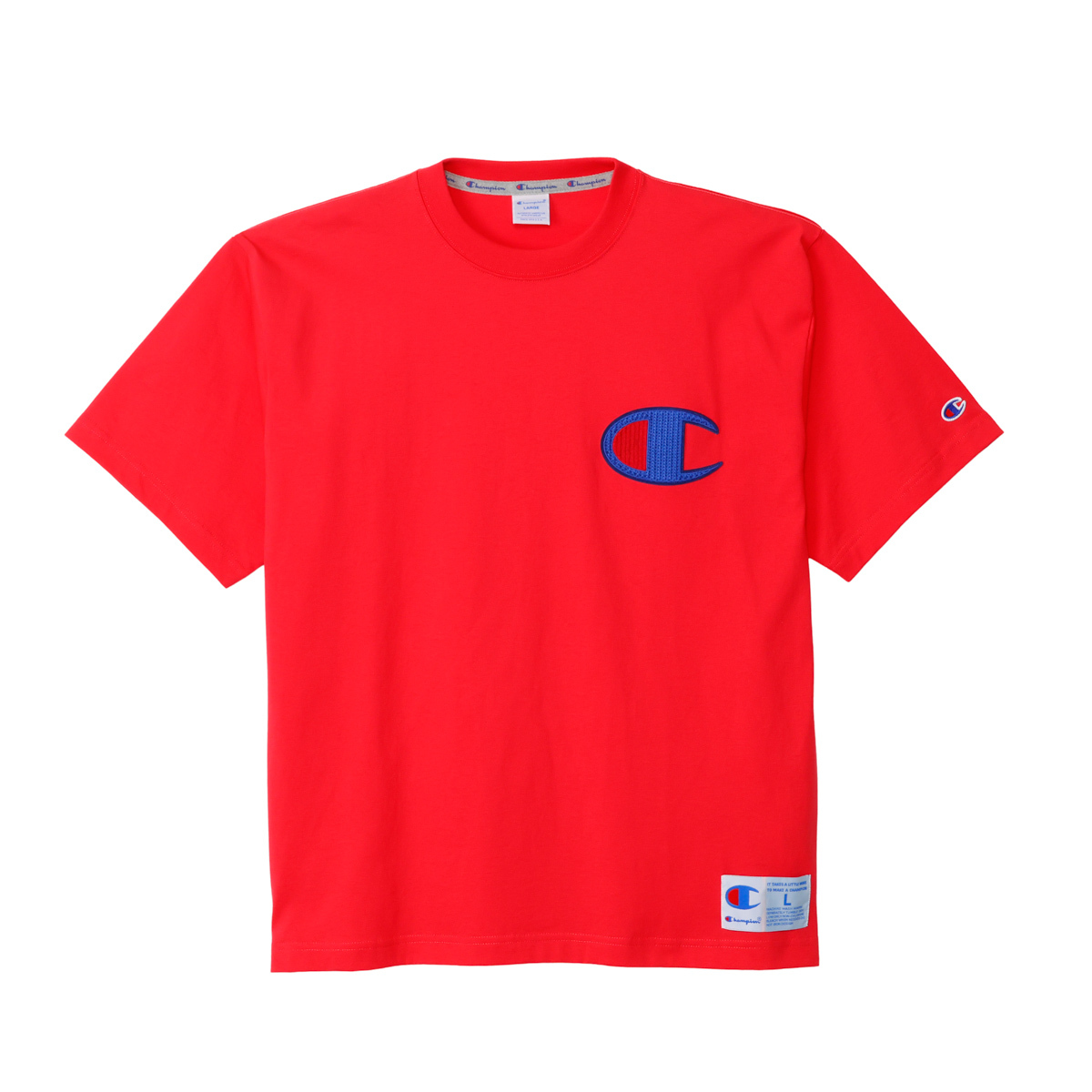 男款-AS大C 刺繡 布章 水洗 短袖T恤-深粉色（C3-B313-930）