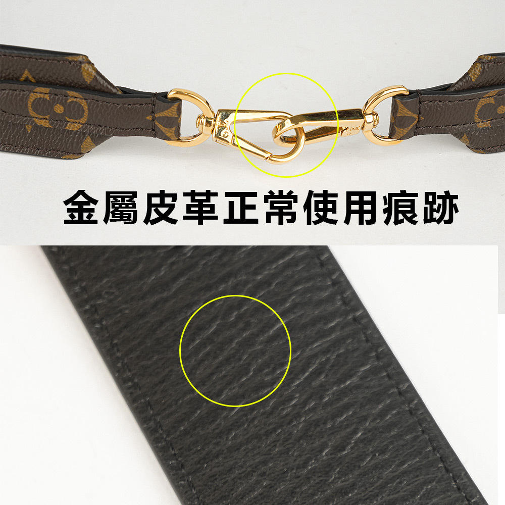 【Louis Vuitton / LV】Monogram 拼牛皮雙色肩背帶(棕色/黑色) J02288