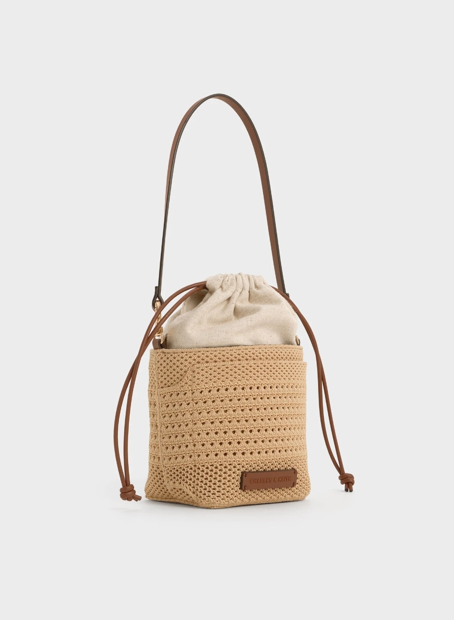 <小朋友也可以背👶🏻> Charles ＆ Keith 小CK 編織包 棕色 水桶包 CK11-10782618