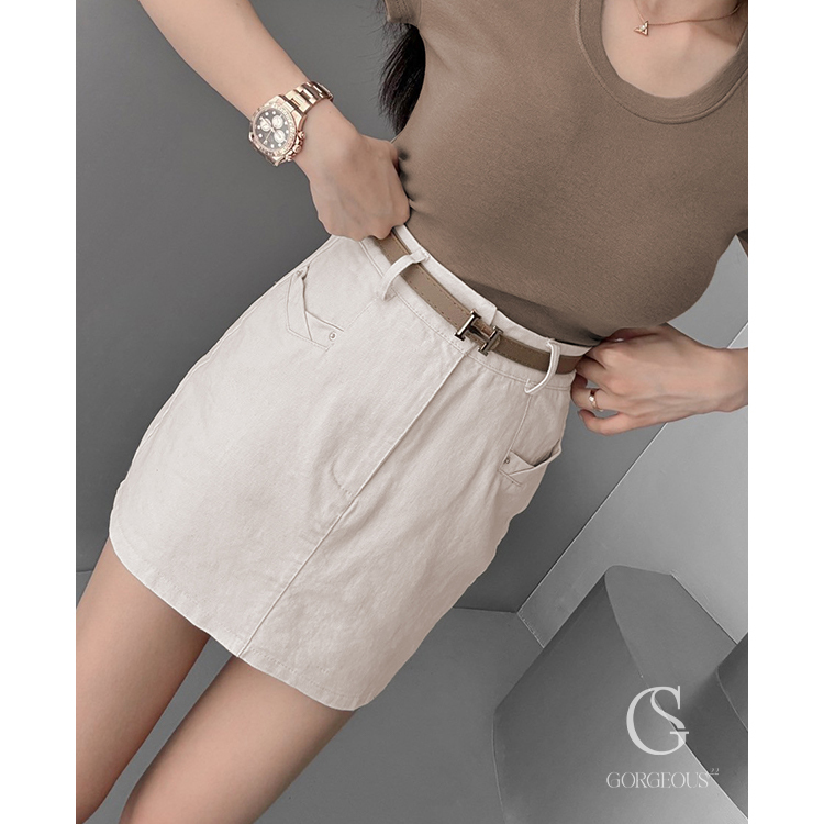 G5052 現貨「A字小腰V口褲裙」