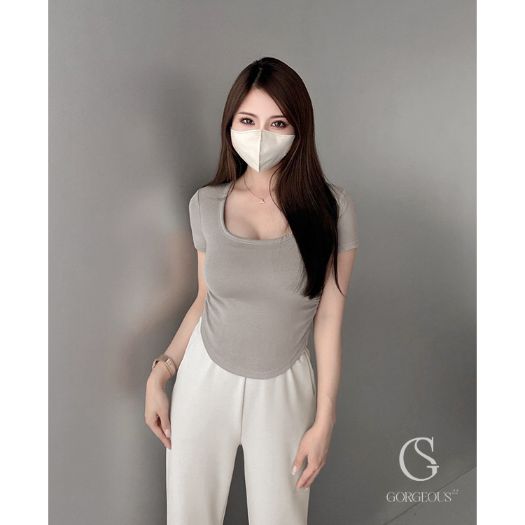 G9595 現貨「［極致彈力］抓皺方領BRA TEE」