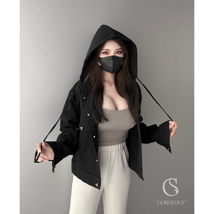 G7738 現貨「抽繩連帽牛仔外套」