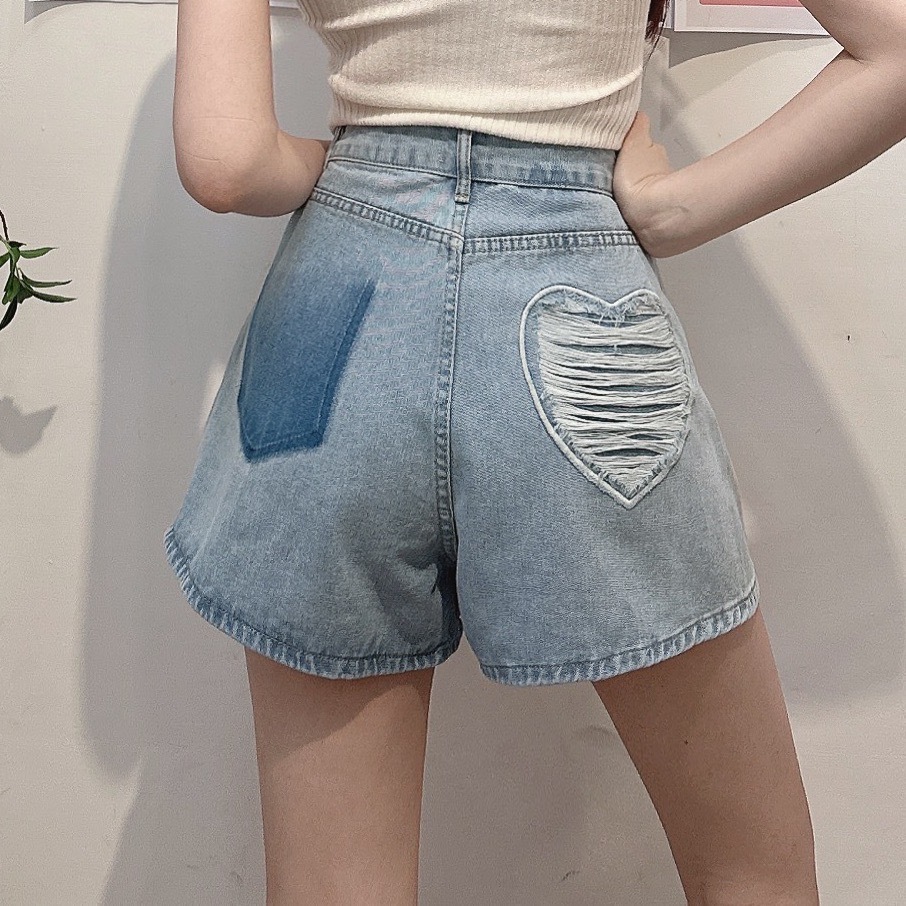 愛心刷破水系牛仔短褲/單一色
